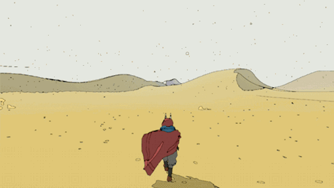 Ride hoverbikes through a cel shaded desert in Project Sable