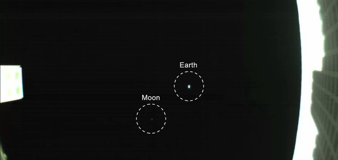 Tiny, Mars-Bound Satellite Snaps Its First Image of Earth and the Moon
